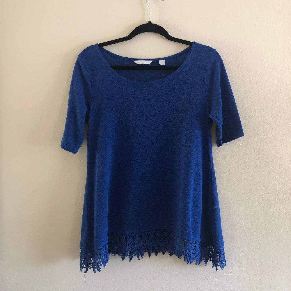 New York & Company Royal Blue Crochet Hem Top